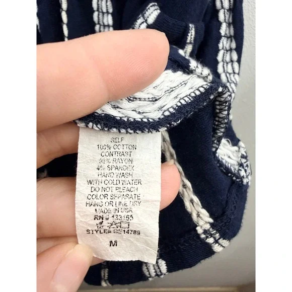 Altare'd State Navy White Stripe V Neck Peplum Top Sz M Cotton Casual Peasent - Picture 3 of 7